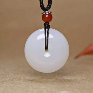 Buddha Gift Round Hetian White Jade Peace Buckle Blessing Necklace Pendant