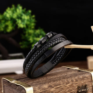 Buddha Gift Leather Multi-Layer Titanium Steel Balance Braided Magnetic Buckle Bracelet