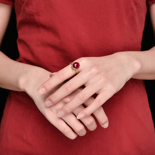 Buddha Gift 925 Sterling Silver Red Corundum Courage Ring