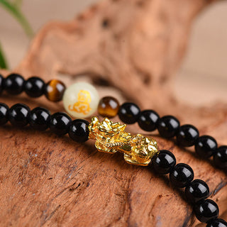 Buddha Gift Chinese Zodiac Obsidian PiXiu Protection Mala Bracelet