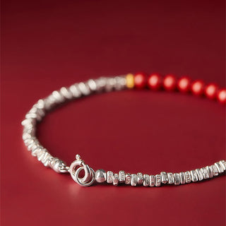 Buddha Gift 925 Sterling Silver Cinnabar Fu Character Blessing Bracelet