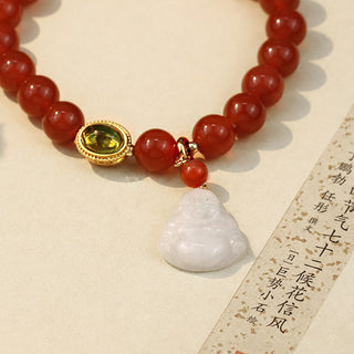 Buddha Gift Natural Red Agate Buddha Success Bracelet