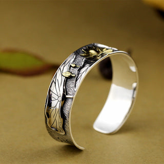 Buddha Gift 925 Sterling Silver Lotus Flower Calm Bracelet Adjustable Bangle