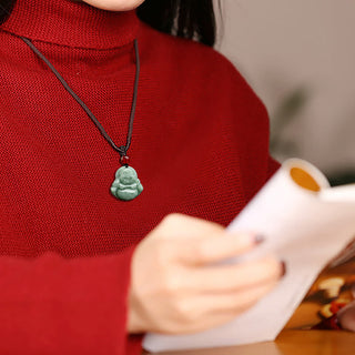 Buddha Gift Natural Green Jade Laughing Buddha Luck Abundance Necklace Pendant
