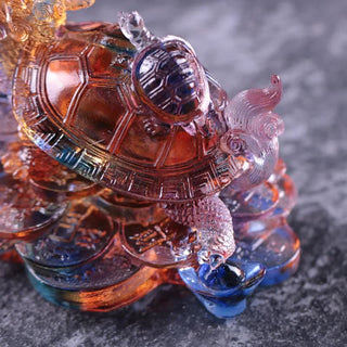 Buddha Gift Feng Shui Dragon Turtle Coins Handmade Liuli Crystal Luck Art Piece Home Office Decoration