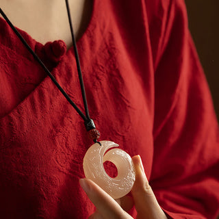 Buddha Gift Peace Buckle Jade Small Leaf Red Sandalwood Cinnabar Agate Luck Necklace Pendant