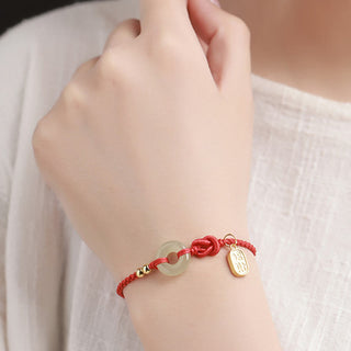 Buddha Gift Hetian Jade Peace Buckle Fu Character String Luck Bracelet