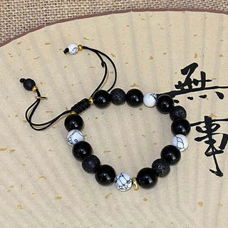 Buddha Gift Black Obsidian Lava Rock Stone Yin Yang Strength Bracelet