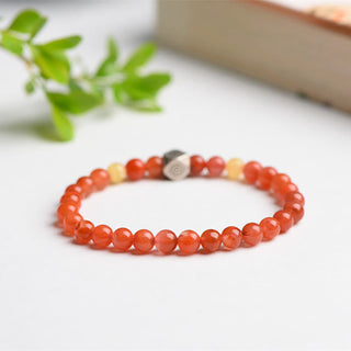Buddha Gift 925 Sterling Silver Chinese Zodiac Natal Buddha Amulet Red Agate Amber Self-acceptance Bracelet