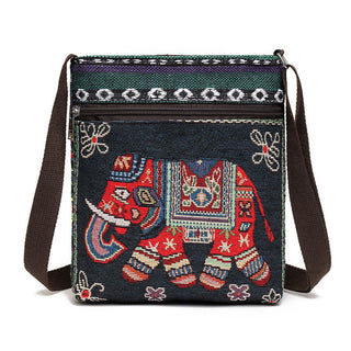 Buddha Gift Elephant Butterfly Embroidered Canvas Tote Bag Shoulder Bag Crossbody Bag