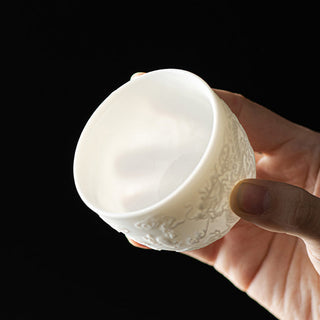 Buddha Gift Dragon Phoenix Relief White Porcelain Ceramic Teacup Kung Fu Tea Cup 115ml