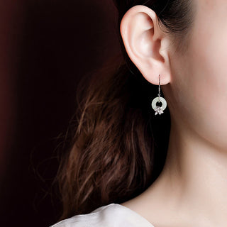 Buddha Gift 925 Sterling Silver Hetian Jade Peace Buckle Orchid Prosperity Earrings