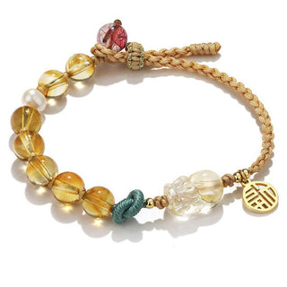 Buddha Gift Citrine PiXiu Fu Character Prosperity String Braided Bracelet