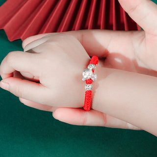Buddha Gift 999 Sterling Silver Chinese Zodiac Red Rope Luck Handcrafted Kids Bracelet