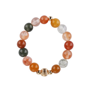 Buddha Gift 14k Gold Plated Copper Fu Lu Shou Crystal Peach Moonstone Happiness Wealth Ring