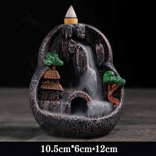 Buddha Gift Mountain Bridges Pattern Meditation Resin Backflow Incense Burner