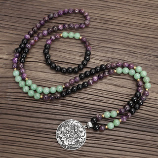 Buddha Gift 108 Mala Beads Amethyst Green Aventurine Lotus Meditation Bracelet