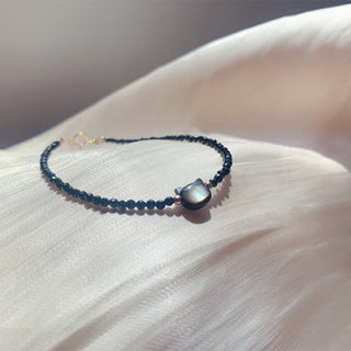 Buddha Gift 14K Gold Plated Black Spinel White Crystal Cute Cat Tridacna Stone Healing Bracelet