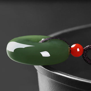 Buddha Gift Natural Round Jade Peace Buckle Prosperity Necklace String Pendant