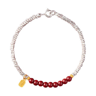 Buddha Gift 925 Sterling Silver Cinnabar Fu Character Blessing Bracelet