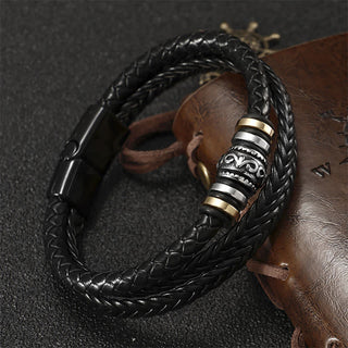 Buddha Gift Leather Layered Titanium Steel Balance Braided Bracelet