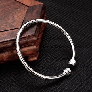 Buddha Gift Heart Sutra Engraved Swastika Pattern Luck White Copper Bracelet Bangle