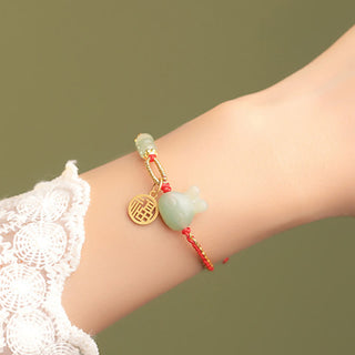 Buddha Gift 925 Sterling Silver Year of the Rabbit Hetian Jade Happiness Luck Red String Bracelet