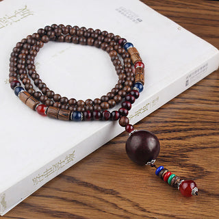 Buddha Gift Tibetan Wenge Wood Bodhi Seed Agate Balance Peace Necklace Pendant