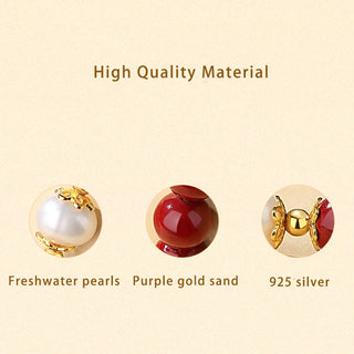 Buddha Gift 925 Sterling Silver Natural Cinnabar Pearl Blessing Necklace Pendant Bracelet Earrings Jewelry Set