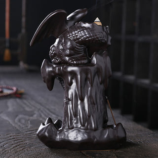 Buddha Gift Nordic Dragon Ceramic Backflow Smoke Fountain Meditation Healing Incense Burner Led Ball Decoration