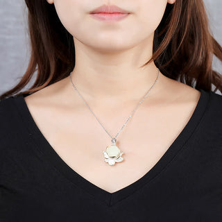Buddha Gift White Jade Lotus Flower Happiness Necklace