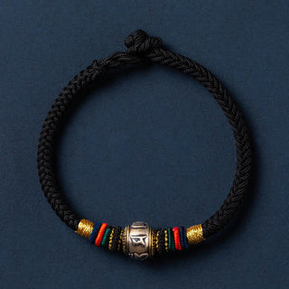 Buddha Gift 925 Sterling Silver Tibet Handmade Om Mani Padme Hum Luck Protection King Kong Knot Braided Bracelet