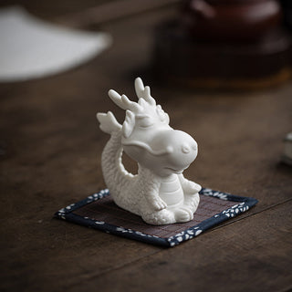 Buddha Gift Year Of The Dragon Luck White Porcelain Ceramic Tea Pet Home Figurine Decoration