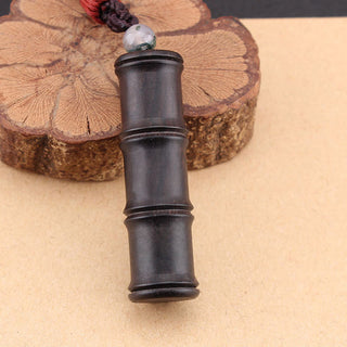 Buddha Gift Ebony Wood Bamboo Pattern Ghau Prayer Box Peace Necklace Pendant