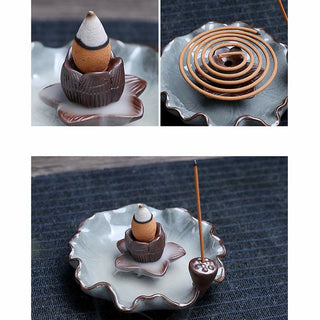 Buddha Gift Lotus Plum Blossom Square Ceramic Spiritual Backflow Incense Burner