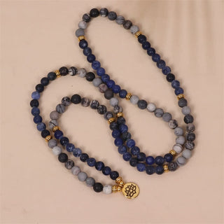 Buddha Gift 108 Mala Beads Sodalite Zebra Jasper Crystal Lotus Strength Bracelet