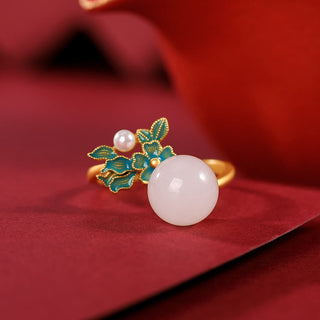 Buddha Gift White Jade 925 Sterling Silver Pearl Flower Blessing Necklace Pendant Ring Earrings