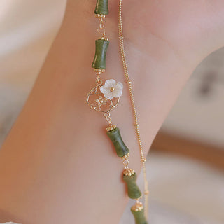 Buddha Gift 14k Gold Plated Copper Peridot Bamboo Flower Wealth Double Layer Bracelet