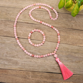 Buddha Gift 108 Mala Beads Pink Crystal Love Tassel Bracelet