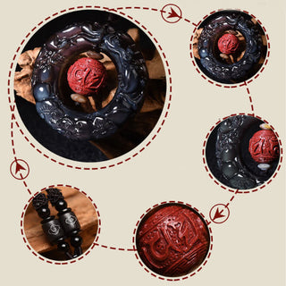 Buddha Gift FengShui Natural Rainbow Obsidian PiXiu Cinnabar Healing Necklace Pendant