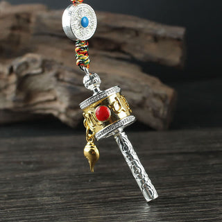 Buddha Gift Tibet Om Mani Padme Hum Prayer Wheel Peace Rotatable Bag Car Hanging Decoration