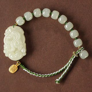 Buddha Gift 925 Sterling Silver Chinese Zodiac Hetian Jade Happiness Luck String Bracelet