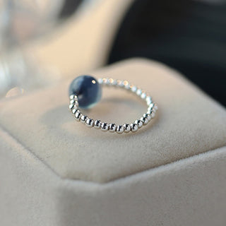 Buddha Gift 925 Sterling Silver Blue Candy Agate Healing Bead Ring