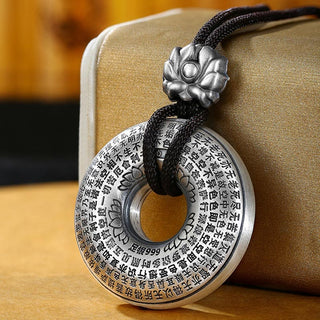 Buddha Gift 999 Sterling Silver Heart Sutra Lotus Peace Buckle Necklace Pendant