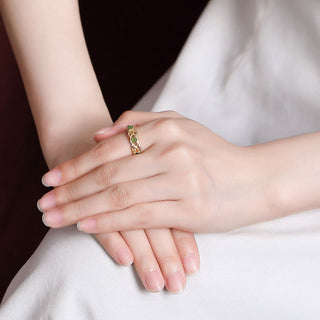 Buddha Gift 925 Sterling Silver Plated Gold Cyan Jade Braided Design Success Luck Adjustable Ring