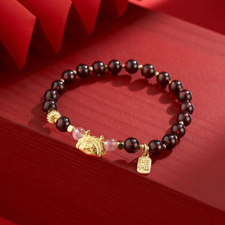 Buddha Gift Year of the Dragon Dumpling Natural Red Agate Garnet Hetian Jade Fu Character Luck Success Bracelet