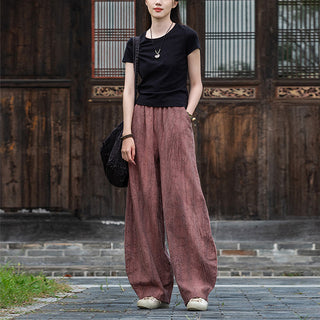 Buddha Gift Ramie Cotton Linen Pants Tie-dye Design Trousers Loose Zen Yoga Women's Pants with Pockets