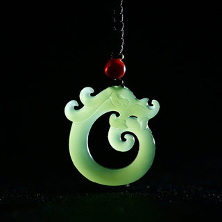 Buddha Gift White Jade Cyan Jade Dragon Protection Necklace String Pendant