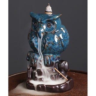 Buddha Gift Cute Owl Ceramic Backflow Smoke Fountain Meditation Healing Incense Burner Decoration