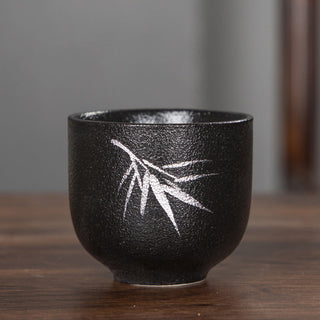 Buddha Gift Hand Painted Lotus Flower Bamboo Chrysanthemum Black Pottery Ceramic Teacup Kung Fu Tea Cup 95ml